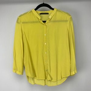 ZARA Yellow Button Front Flowy Silk Lightweight Blouse Medium